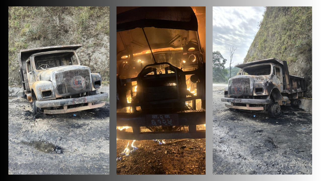 काभ्रेमा गुडिरहेको टिपरमा लाग्यो आगो