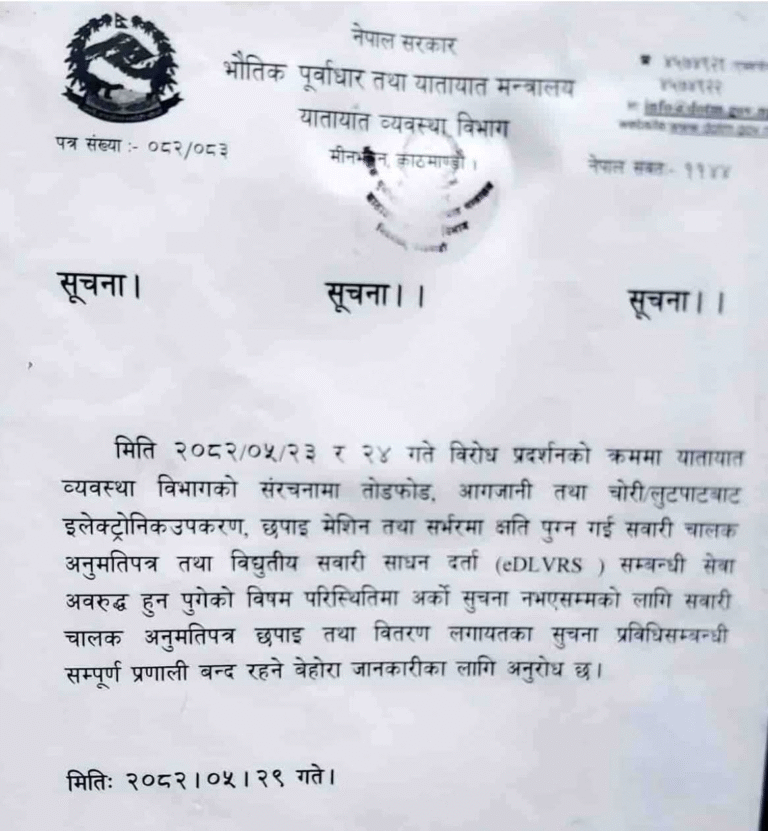 अनिश्चितकालका लागि बन्द भयो लाइसेन्स छपाइ तथा वितरण